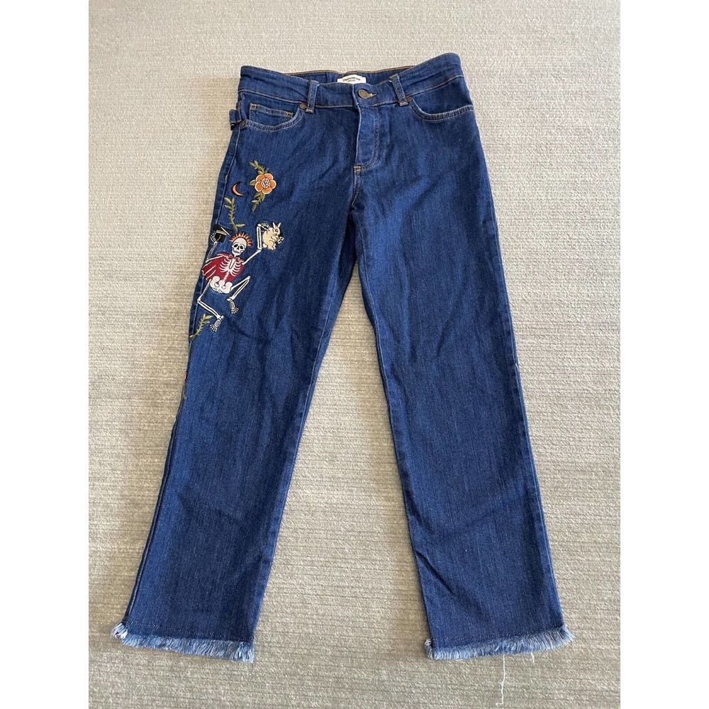 Zadig & Voltaire Boyfit Jeans Womens 24 Skeleton Magician Patches Straight